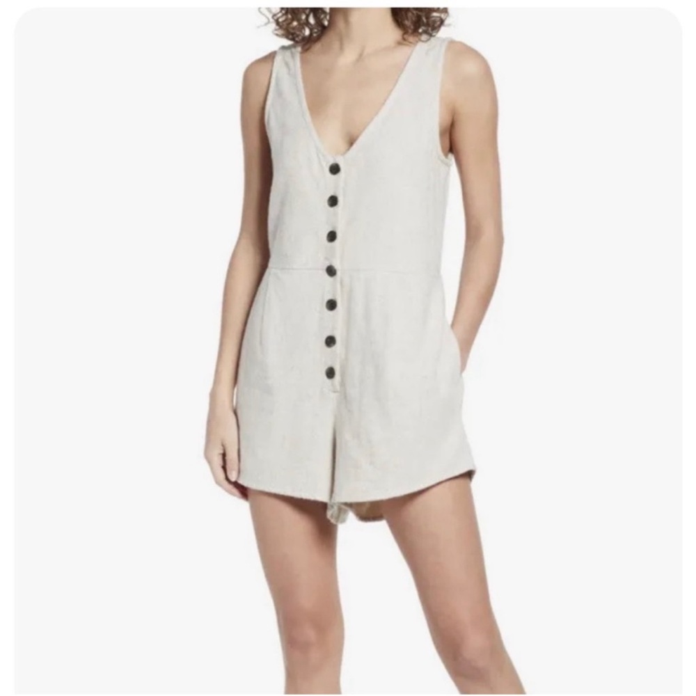MADEWELL V-Neck Button Down Linen Blend Romper Size 14